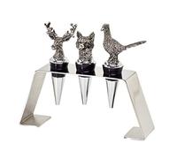 EDZARD Juego de 3 Tapones para botellas Ciervo Zorro Faisán (H 9 cm) | acero inoxidable, con soporte, motivo de caza, regalo para cazadores, decoración de mesa