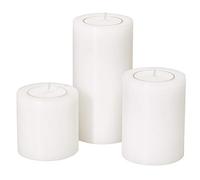 EDZARD Juego de 3 velas permanentes Cornelius (Alturas de 6 cm, 8 cm y 10 cm, diametro 6 cm) portacandelitas para candelitas estándar y de plástico transparente, resistente al calor hasta 90°