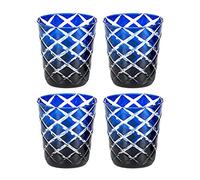 EDZARD Juego de 4 vasos de cristal azul (para 140 ml, altura 8 cm), pulidos a mano, vasos de té, vasos de agua, vasos de whisky, vasos para café helado, zumo, ginebra y whisky