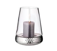 EDZARD Lámpara de Viento/Jarra para Velas Bora, 2 Piezas, Base martillada, cerámica niquelada y Vidrio, Altura 28 cm, diámetro 18 cm