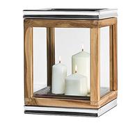 EDZARD Linterna Dubai, Luz de Viento de Madera de Teca y Acero Inoxidable niquelado, Altura 34 cm, Peso 4,4 kg, Linterna de jardín decoración de jardín/decoración de balcón