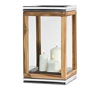 EDZARD Linterna Dubai, Luz de Viento de Madera de Teca y Acero Inoxidable niquelado, Altura 44 cm, Peso 4,7 kg, Linterna de jardín decoración de jardín/decoración de balcón