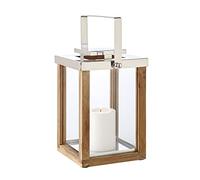 EDZARD Linterna Miami, Madera y Acero Inoxidable niquelado, Altura 35 cm, lámpara con asa de Porte