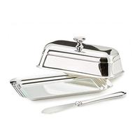 EDZARD Mantequillera / Mantequera Mary, 8 x 13 cm, para 180 gramos de mantequilla, plateada, resistente al deslustre, con inserto panel de vidrio, incl. cuchillo para mantequilla