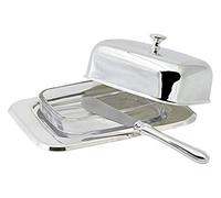 EDZARD Mantequillera / Mantequera Mista, 13 x 18 cm, para 250 gramos de mantequilla, plateada, resistente al deslustre, con inserto tazón de vidrio, incl. cuchillo para mantequilla