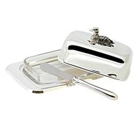 EDZARD Mantequillera / Mantequera Pato, 13 x 18 cm, para 250 gramos de mantequilla, plateada, resistente al deslustre, con inserto tazón de vidrio, incl. cuchillo para mantequilla