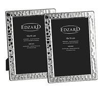 EDZARD Juego de 2 marcos de fotos Pavia para foto de 10x15 cm, plateado, protegido contra el deslustre, pared trasera de terciopelo, con 2 colgadores, portafotos para poner abajo o colgar en la pared