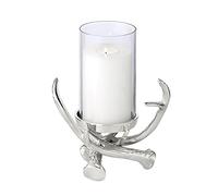 EDZARD Portavelas con Cristal Blitu, Altura 25 cm, Aluminio niquelado, para Vela de Pilar de 8 cm de diámetro