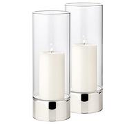 EDZARD Set de 2 linternas Granada (H 25 cm, ø 9 cm) de Cristal de una Pieza, Base Plateada, Indoor y Outdoor, para Velas de hasta ø 8 cm, Ideal para la Vela Permanente Cornelius de Edzard