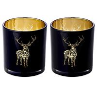 EDZARD Set de 2 portavelas Fancy, Motivo Ciervo, Exterior Negro/Interior Dorado, Altura 8 cm, ø 7 cm