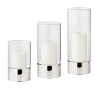 EDZARD Set de 3 farolillos Granada (H 15 cm, 20 & 25 cm cm, ø 9 cm) de Cristal de una Pieza, Base Plateada, sin Metal, Cristal Fino, para Interior y Exterior, para Velas de hasta 8 cm de diámetro