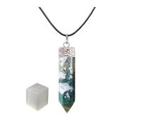 EDZZEL Colgante de ágata musgo natural blanca y verde de 6 lados con 1 cubo de selenita, White And Green Moss Agate With Selenite Cube, Ágata musgo blanca y verde con cubo de selenita