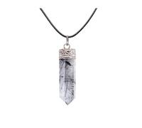 EDZZEL Colgante de cuarzo rutilado negro natural de 6 lados con bolsa de terciopelo (1 unidad), Black Rutilated Quartz, Cuarzo rutilado negro