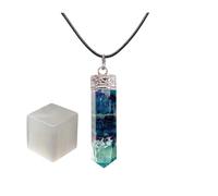 EDZZEL Colgante de fluorita arcoíris natural de 6 lados con 1 cubo de selenita, Rainbow Fluorite With Selenite Cube, Fluorita arcoíris con cubo de selenita