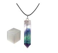 EDZZEL Colgante de fluorita natural de 6 lados con 1 cubo de selenita, Flourite With Selenite Cube, Flourita con cubo de selenita