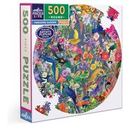 eeBoo 500 Piezas para jardín paradisiaco - Puzzle para Adultos de cartón - Formato Redondo, Ilustraciones de Flores y pájaros - Diámetro 58,5 cm (PZF396)