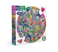 eeBoo 500 Piezas para jardín paradisiaco - Puzzle para Adultos de cartón - Formato Redondo, Ilustraciones de Flores y pájaros - Diámetro 58,5 cm (PZF396)