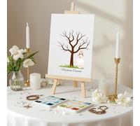 Eedama Decor Arbol de huellas comunión | lámina A3 diferentes modelos | Árbol huellas dactilar | Alternativa libro de firmas Primera Comunión | Pack con tintas incluidas (niña rubia pelo largo)