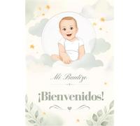 Eedama Decor Cartel Bienvenida Bautizo A3 Personalizado con Retrato Ilustrado | Póster bautismo personalizable