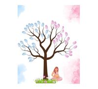 Eedama Decor| Libro de firmas Bebe Gender Reveal revelación de género| árbol de Huellas recordatorio Dulce Espera| Lámina Acuarela Nacimiento| Libro Evento Personalizable, sin Marco, no es un Lienzo