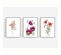 Eedama Decor| pack 3 láminas florales decoración de pared, arte dormitorios salón colección hojas| lienzo acuarela flores rosa para interiores| cuadro arte moderno (sin marco incluído)