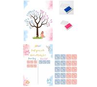 Eedama Decor Pack Gender Reveal con árbol de huellas A3 y juego de votación | Lámina recuerdo para baby shower y fiesta del bebé | Adhesivos Team Boy & Team Girl incluidos | Tintas azul y rosa