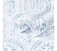 EeeComing Papel tapiz azul bohemio para despegar y pegar, papel de contacto moderno autoadhesivo para dormitorio y baño, papel tapiz extraíble de vinilo de 17.3 x 197 pulgadas