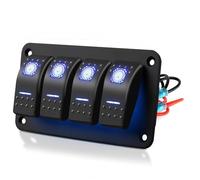 EEEKit 4 Gang Rocker Switch Panel, 5 Pin On-Off Interruptores de Palanca con luz LED Azul para 12V/24V Vehículos Marina Barco