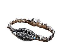 EEJBYTDI Pulsera de la suerte con mantra de seis caracteres en plata tibetana, pulsera de meditación giratoria transferible (silver,Large)