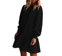 EEJBYTDI Vestidos de otoño para Mujer 2024, Vestido de Sudadera de Retazos de Punto Acanalado con Cuello Redondo, Vestidos Casuales Mini, (L,Black)