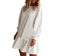 EEJBYTDI Vestidos de otoño para Mujer 2024, Vestido de Sudadera de Retazos de Punto Acanalado con Cuello Redondo, Vestidos Casuales Mini, (XL,White)