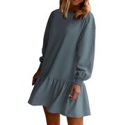 EEJBYTDI Vestidos de otoño para Mujer 2024, Vestido de Sudadera de Retazos de Punto Acanalado con Cuello Redondo, Vestidos Casuales Mini, (L,Gray Blue)