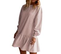EEJBYTDI Vestidos de otoño para Mujer 2024, Vestido de Sudadera de Retazos de Punto Acanalado con Cuello Redondo, Vestidos Casuales Mini, (M,Pink)