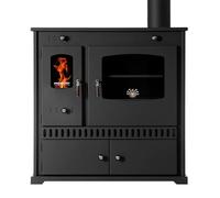 EEK A+ - Estufa de leña con compartimento para horno y placa de cocina, 7 kW, color negro