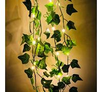 Eeneme 1 guirnalda de hiedra artificial de 10 m, guirnalda de luces colgante, planta artificial verde con 100 luces LED para jardín, boda, fiesta, dormitorio, decoración de pared (sin batería)