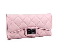 Eeneme Cartera Larga Patrón de Cuadros Rosa PU Gran Capacidad Elegante Portátil Multifuncional Bolso de Mujer para Uso Diario Compras