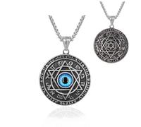 EENSYWEENSY Collar con dije de amuleto de ojo malvado azul con sello de Salomón, colgante de amuleto de ojo malvado, acero inoxidable, estrella de seis puntas, 12 constelaciones, regalo para hombres y