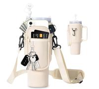EEPLUYTY Bolsa para Stanley Cup De 1,2 l/40 Oz, Accesorios para Stanley Cup, Bolsa con Bolsillo para Teléfono, Llavero, Mosquetón y Correa De Hombro Ajustable (Modern, Blanco Roto)