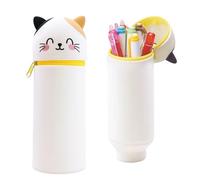 EEPLUYTY Estuche Escolar Kawaii 2 En 1 De Silicona Blanda, Estuche Vertical De Silicona, Cremallera De Silicona, Bonito Dibujo Animado DIY (Bee White)