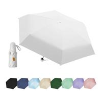 EEPLUYTY Paraguas De Viaje Portátil 6 Varillas, Paraguas De Seis Huesos, Mini Paraguas Con 1 Caja De Almacenamiento, Paraguas Plegable Manual Compacto, Conveniente y Portátil -Blanco Claro