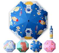 EEPLUYTY Paraguas Infantil Plegable, Paraguas Infantil Con Reflector, Paraguas Infantil, Resistente Al Viento y a La Lluvia Para Niños y Niñas (astronauta, M)