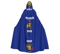 eeprty Bata de la bandera del estado de Wisconsin, capa larga con capucha para adultos, disfraz medieval de cosplay