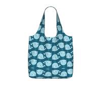 eeprty Bolsa de compras reutilizable con estampado de ballenas de dibujos animados, bolsa de compras plegable de 25 L, ligera para viajes y uso diario