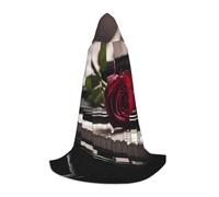 eeprty Capa larga medieval con capucha de rosa roja sobre piano para adolescentes, espectáculos, teatro, gótico, fantasía, medieval, capa larga