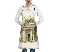 eeprty Delantales de chef con diseño de edificio antiguo con rama de olivo romana y moda griega para adultos, delantal de chef suave con bolsillo, ideal para cocina, barbacoa y horneado
