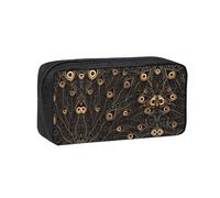 eeprty Estuche para bolígrafos de lona con estampado de plumas de pavo real, espaciosa bolsa con cremallera con asa para el arte diario de la escuela y la oficina