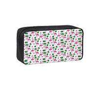 eeprty Estuche para bolígrafos estilo lienzo con estampado de hojas verdes y flamencos, espaciosa bolsa con cremallera con asa para el arte diario de la escuela y la oficina