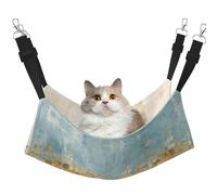 eeprty Hamaca de jaula para mascotas con estampado de trazos dorados en un fondo beige, azul y verde, hamaca cálida para mascotas, suave para colgar en invierno