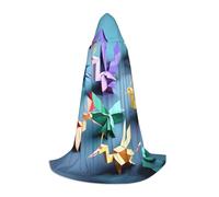 eeprty Origami - Capa larga con capucha multicolor de grullas de papel para adolescentes, espectáculos, teatro, gótico, fantasía, medieval, capa larga