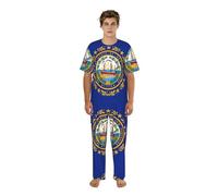 eeprty Ropa de dormir para hombre con estampado de la bandera del estado de New Hampshire, ropa de dormir de manga corta ultra suave y pantalones con bolsillos laterales S-3XL, Negro, XXL